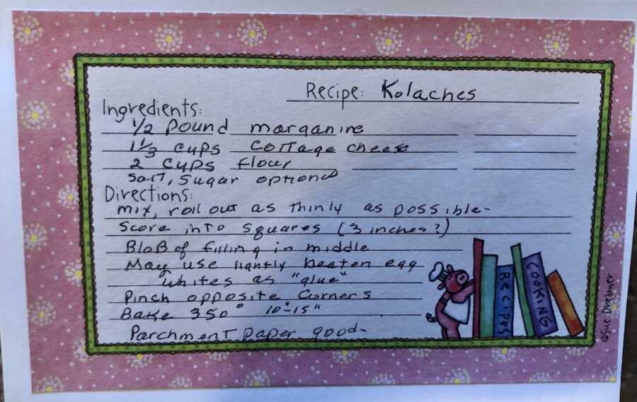 handwritten recipe card for traditional kolaches
