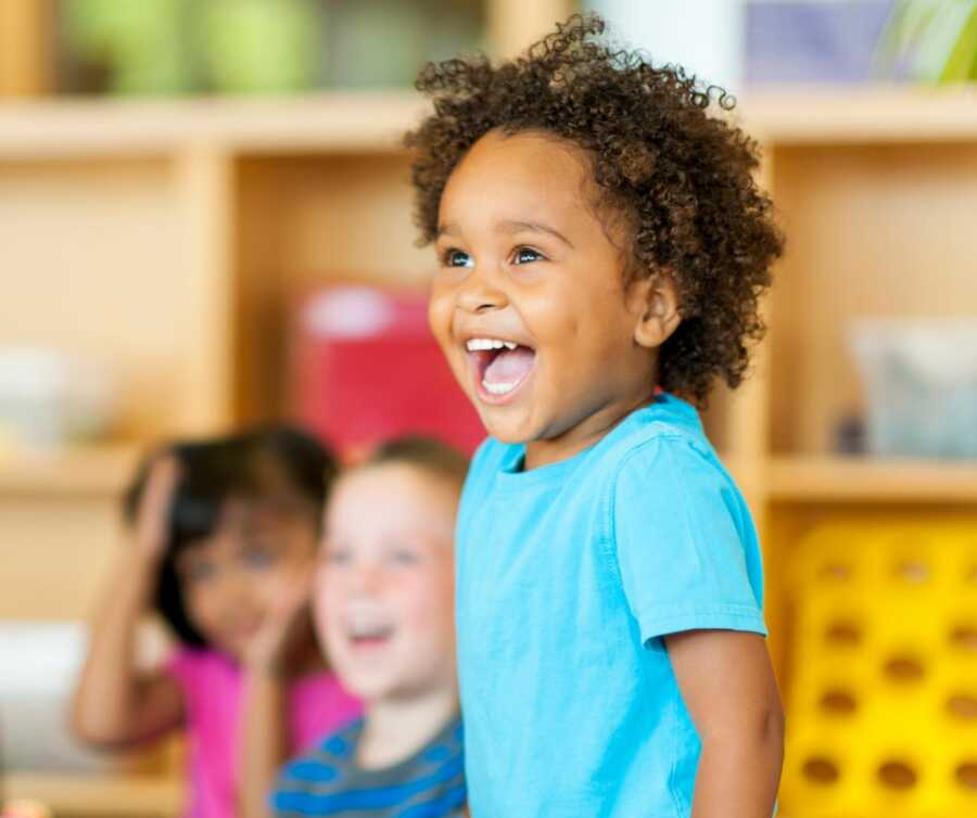 happy little boy in preschool