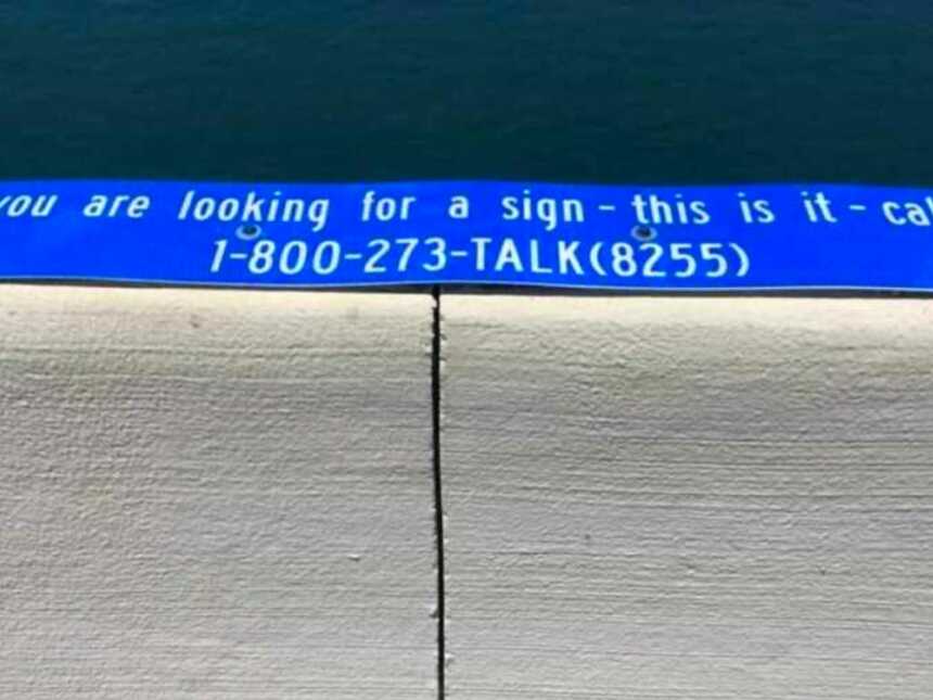Blue suicide prevention plaque on Sunshine Skyway Bridge