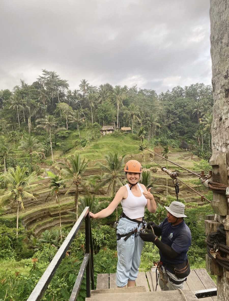 woman zip-lining while in Bali