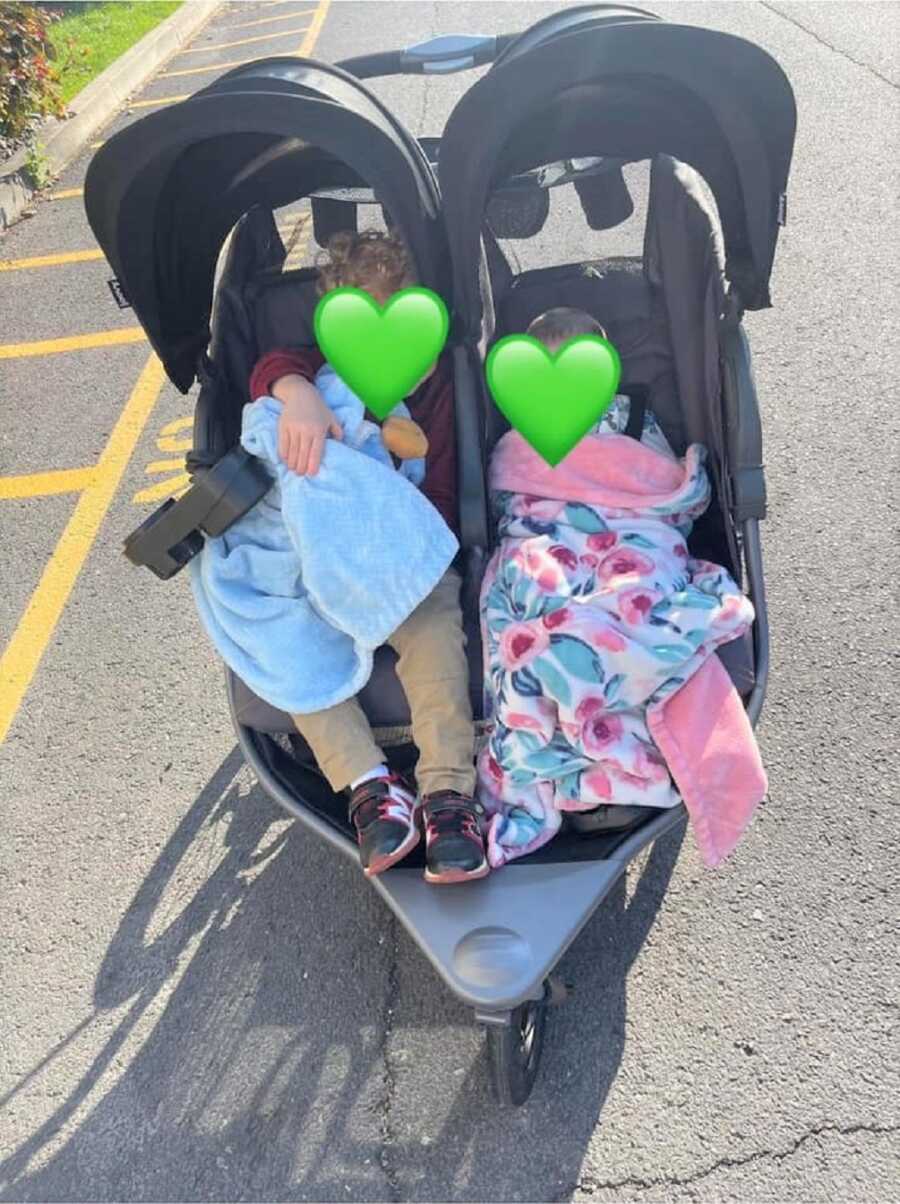 foster kids in a double stroller