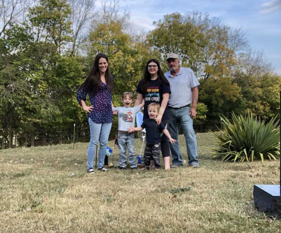 Loss mom with family at her son's grave celebrating his birthday